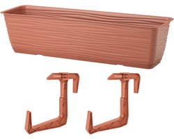 Form Plastic Balkon plantenbak Balustrade - incl ophangbeugels - kunststof - terracotta - L40 x B17 x H14