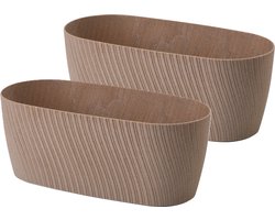 Form Plastic Plantenbak/bloembak Waves - 2x - kunststof - lichtbruin - L27 x B12 x H11 cm - rond