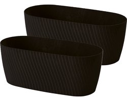 Form Plastic Plantenbak/bloembak Waves - 2x - kunststof - zwart - L27 x B12 x H11 cm - rond