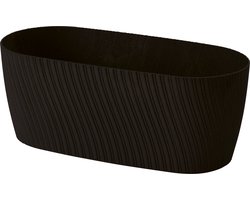 Form Plastic Plantenbak/bloembak Waves - kunststof - zwart - L27 x B12 x H11 cm - rond