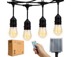 Formidable Solar Lichtsnoer Incl. Afstandsbediening - Lichtslinger van 15 Meter met 20 LED Lampen - Dimbaar 2700K Warm Wit Licht - IP44 Waterdicht - Tuinverlichting op Zonne-energie - Licht Snoer Slinger voor Buiten - Tuin Lampjes Buitenverlichting
