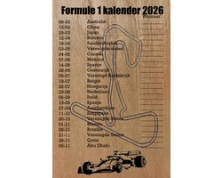 Formule 1 wandbord 20 x 30cm - Kalender 2026 - Mogelijkheid winnaars in te vullen! - Max Verstappen - FIA race - F1