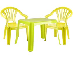 Forte Plastics Kinderstoelen 2x met tafeltje set - buiten/binnen - groen - kunststof - tuin meubels