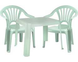 Forte Plastics Kinderstoelen 2x met tafeltje set - buiten/binnen - mintgroen - kunststof - tuin meubels