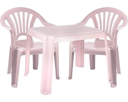 Forte Plastics Kinderstoelen 2x met tafeltje set - buiten/binnen - roze - kunststof - tuin meubels