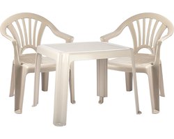 Forte Plastics Kinderstoelen 4x met tafeltje set - buiten/binnen - beige - kunststof - tuin meubels