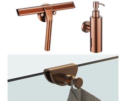 Fortifura accessoireset - glaswisser - zeepdispenser - handdoekhaak - geborsteld koper