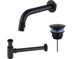 Fortifura Calvi Fonteinkraanset - inbouw - uitloop 18cm - inkortbaar - sifon - always open plug - mat zwart