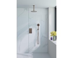 Fortifura Calvi Inbouw Regendoucheset - thermostatisch - plafondarm - 25cm hoofddouche - ronde handdouche - metalen doucheslang - geborsteld koper PVD (Koper)