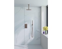 Fortifura Calvi Inbouw Regendoucheset - thermostatisch - plafondarm - 25cm hoofddouche - staaf handdouche - metalen doucheslang - geborsteld koper PVD