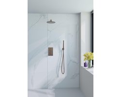 Fortifura Calvi Inbouw Regendoucheset - thermostatisch - wandarm - 25cm hoofddouche - staaf handdouche - metalen doucheslang - geborsteld koper PVD