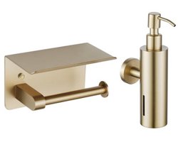 Fortifura Calvi toilet accessoireset - zeepdispenser - toiletrolhouder - met plateau - geborsteld messing