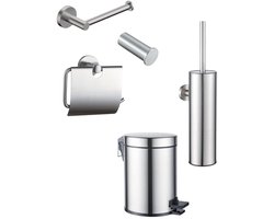 Fortifura Calvi Toiletset 5-delig - toiletrolhouder - reserverolhouder - toiletborstelhouder - handdoekhaak - pedaalemmer - Geborsteld RVS PVD