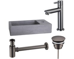 Fortifura Fuente Fonteinset - 40x22x8cm - 1 kraangat - fonteinkraan gunmetal - beton