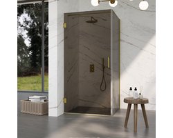 Fortifura Galeria Douchecabine - 100x100x200cm - scharnieren - deurgreep - vlak - rookglas - Geborsteld messing PVD (Goud)