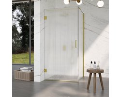 Fortifura Galeria Douchecabine - 90x120x200cm - scharnieren - deurgreep - stabilisatiestang - helder geribbeld - veiligheidsglas - Geborsteld messing PVD (Goud)