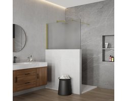 Fortifura Galeria Halfhoge Inloopdouche - 100x80cm - mat glas - 8mm - nano - met profiel en stabilisatiestang - Geborsteld Messing PVD (Goud)