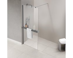 Fortifura Galeria handdoekrek voor inloopdouche - wandmontage / klemt op het glas - inkortbaar - geborsteld gunmetal (antraciet)