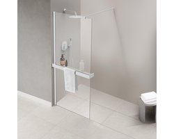 Fortifura Galeria handdoekrek voor inloopdouche - wandmontage / klemt op het glas - inkortbaar - mat wit