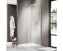Fortifura Galeria Inloopdouche - 100x200cm - afgeronde glaswand - rechts - ribbel glas - wandarm - mat wit