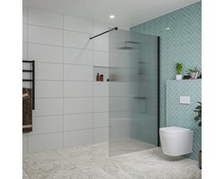 Fortifura Galeria inloopdouche - 110x200cm - ribbelglas - wandarm - mat zwart