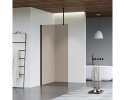 Fortifura Galeria inloopdouche - 30x200cm - rookglas - plafondarm - mat zwart