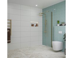 Fortifura Galeria inloopdouche - 40x200cm - mat glas - wandarm - Geborsteld Messing PVD (Goud)
