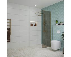 Fortifura Galeria inloopdouche - 60x200cm - rookglas - wandarm - Geborsteld Messing PVD (Goud)