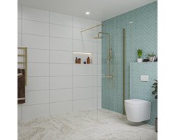 Fortifura Galeria inloopdouche - 80x200cm - helder glas - wandarm - Geborsteld Messing PVD (Goud)