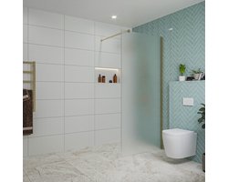 Fortifura Galeria inloopdouche - 90x200cm - mat glas - wandarm - Geborsteld Messing PVD (Goud)