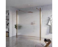 Fortifura Galeria Vrijstaande Inloopdouche - 180x200cm - Helder geribbeld - antikalk - 8mm veiligheidsglas - 2 zijwanden 40cm - wandsteunen en hoekprofielen - Geborsteld koper PVD (Koper)