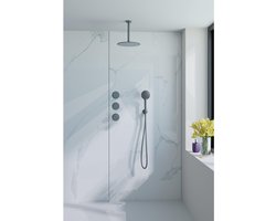 Fortifura Nebbio Regendoucheset - inbouwkraan - inbouwdeel - wandaansluitbocht - doucheslang glad - ronde handdouche - 20cm plafondarm - 30cm hoofddouche - geborsteld gunmetal PVD