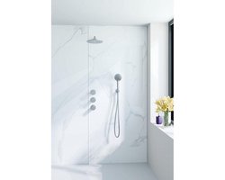 Fortifura Nebbio Regendoucheset - inbouwkraan - inbouwdeel - wandaansluitbocht - doucheslang metaal - ronde handdouche - 35cm wandarm - 30cm ronde hoofddouche - geborsteld RVS PVD