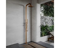 Fortifura Outdoor Deluxe Vrijstaande Buitendouche - RVS 316 - handdouche - regendouche - Geborsteld Geborsteld koper PVD (Koper)