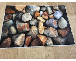 FOTAPIJT - Zwarte Badmat - Bedrukte deurmat - Zwarte 3D Stenen - Vloerkleed - Binnen - Termo Antislip - Wasbaar - 40x60 cm - 8 mm - Polyester