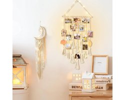 Foto Display Dromenvanger - Wanddecoratie Macrame - Persoonlijke Herinneringen Tonen - Handgemaakt Katoen - 1 stuk - Ivoorkleurig