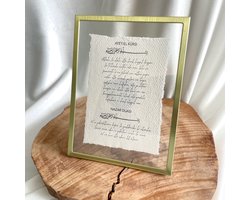 Foto Frame met ayet el kursi / nazar duasi  - islamitische / arabische tekst-  gepersonaliseerde cadeau - met handgeschept papier a6 - foto met tekst - goud fotolijst 15x20cm