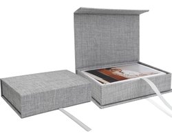 Foto Opbergdoos 5x7, Linnen Foto Box 13x18 cm, Memory Box Perfect voor het opslaan van uw foto's, foto's, certificaten, Scrapbooking Supplies en Keepsakes Grijs