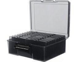 Foto-opbergdoos — Fotodoos – Organizer - Multifunctioneel — Plastic draagkoffer met handvat — Inclusief 16 binnenverpakkingen— Ideaal voor het opbergen van foto's, kaarten en meer — Afmetingen 37,5 x 30 x 13 cm