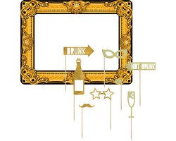 Foto prop set met frame - champagne - 9-delig - opblaasbare fotolijst - photo booth accessoires