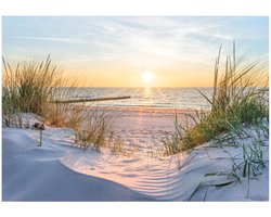 Fotobehang - 200x140 cm - strand met zee en duinen aan de Baltische Zee, perfect voor slaapkamer of woonkamer