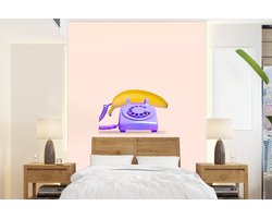 Fotobehang - Banaan - Telefoon - Paars - Geel - 160x220 cm - Behang - Foto behang
