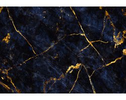 Fotobehang - Goud en Marine / donker blauw - Vliesbehang - Marmer - 368 x 254 cm