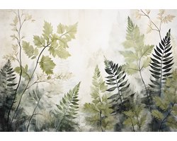 Fotobehang - Natuur - Bladeren op betonnen muur - Kunst - (368 x 254 cm)