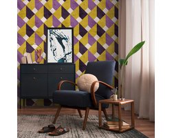 Fotobehang Profhome 398491-GU vliesbehang hardvinyl warmdruk in reliëf glad in retro stijl mat purper geel wit 1,59 m x 2,8 m