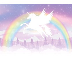 Fotobehang - Regenboog en Pegasus - Unicorn - Paard - Eenhoorn - Kinderbehang - Vliesbehang - 312 x 219 cm