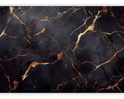 Fotobehang Stenen Muur - Wanddecoratie Muurschildering - Woonkamer Slaapkamer - Duits HD Fleece Materiaal - 250x175 cm - Goud Zwart