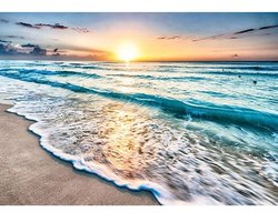 Fotobehang Strand Zee Oostzee Golven Zonsondergang Fleece Muurbehang UV-bestendig