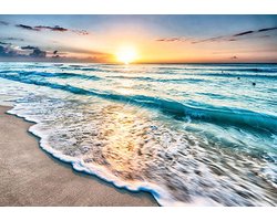 Fotobehang Strand Zee Oostzee Golven Zonsondergang Fleece Muurbehang UV-bestendig