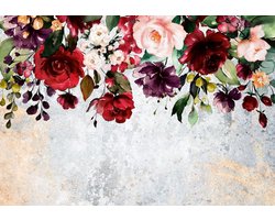 Fotobehang - Vinyl Behang - Rozen en Bloemen op Betonnen Muur - 416 x 254 cm